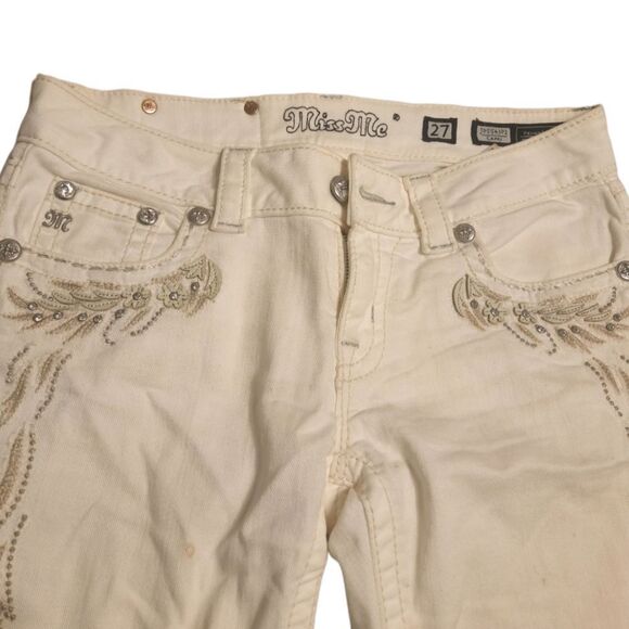 Miss Me JP5543P2 Capri Women’s Sz 27White Rhinestones Embroidered Button & Zip - Picture 7 of 9